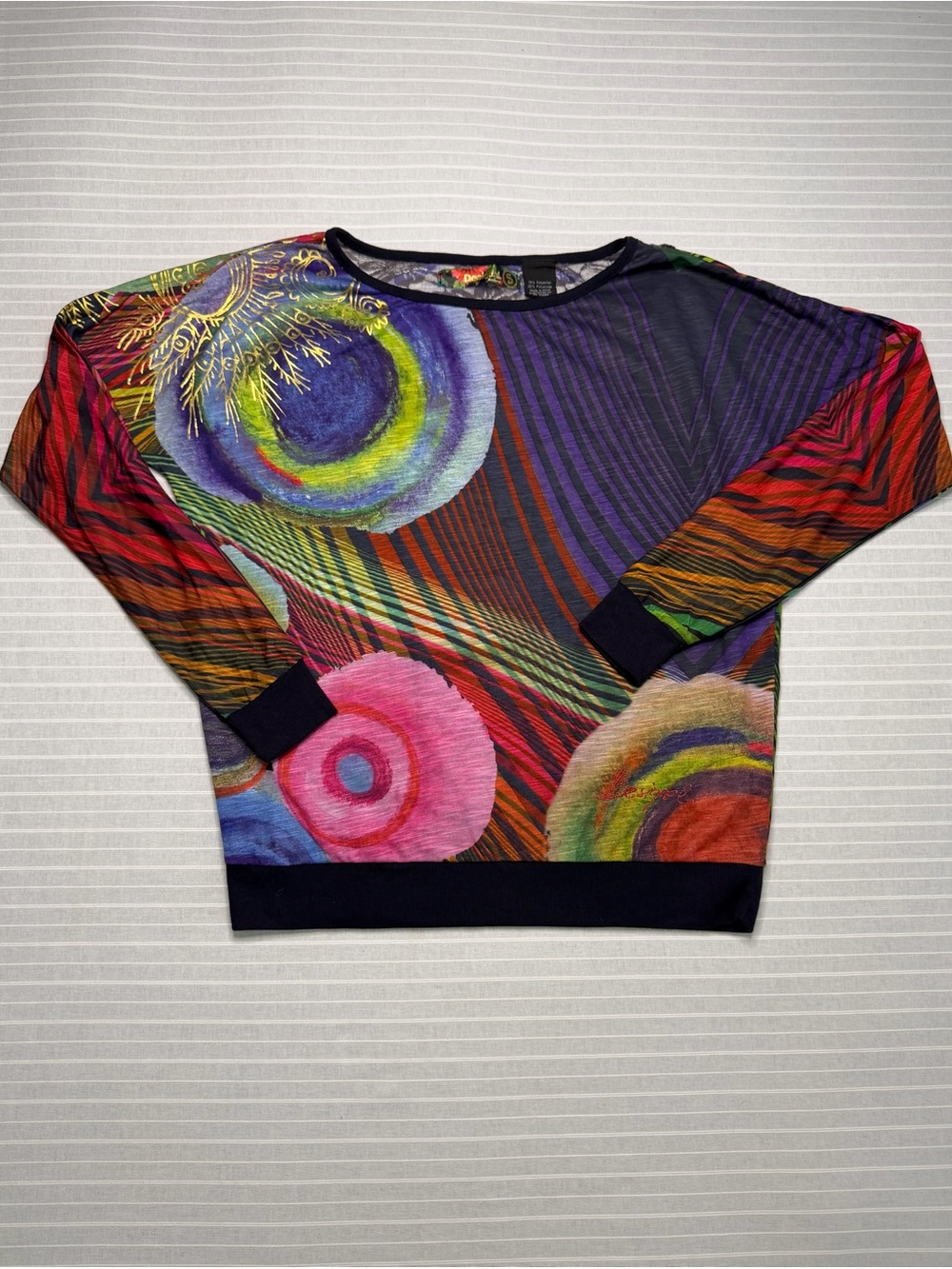 Desigual Rainbow Abstract Print Sheer Back Top – Size Small 🌈